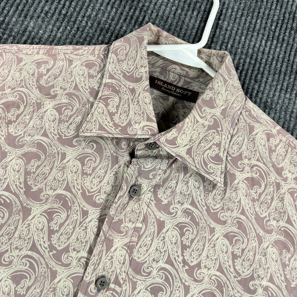 Tommy Bahama‎ Island Soft Shirt Mens Large Purple Beige Paisley Button Up Casual